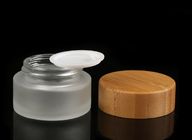 Bamboo Lid Cosmetic Glass Bottles Frosted Glass Bottle Cream Jars SGS